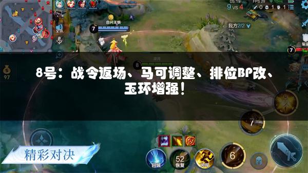8号：战令返场、马可调整、排位BP改、玉环增强！